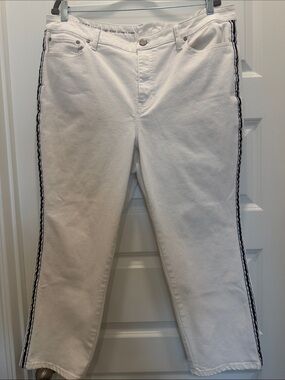 Talbots White Cropped Jeans with Navy Side Stripe